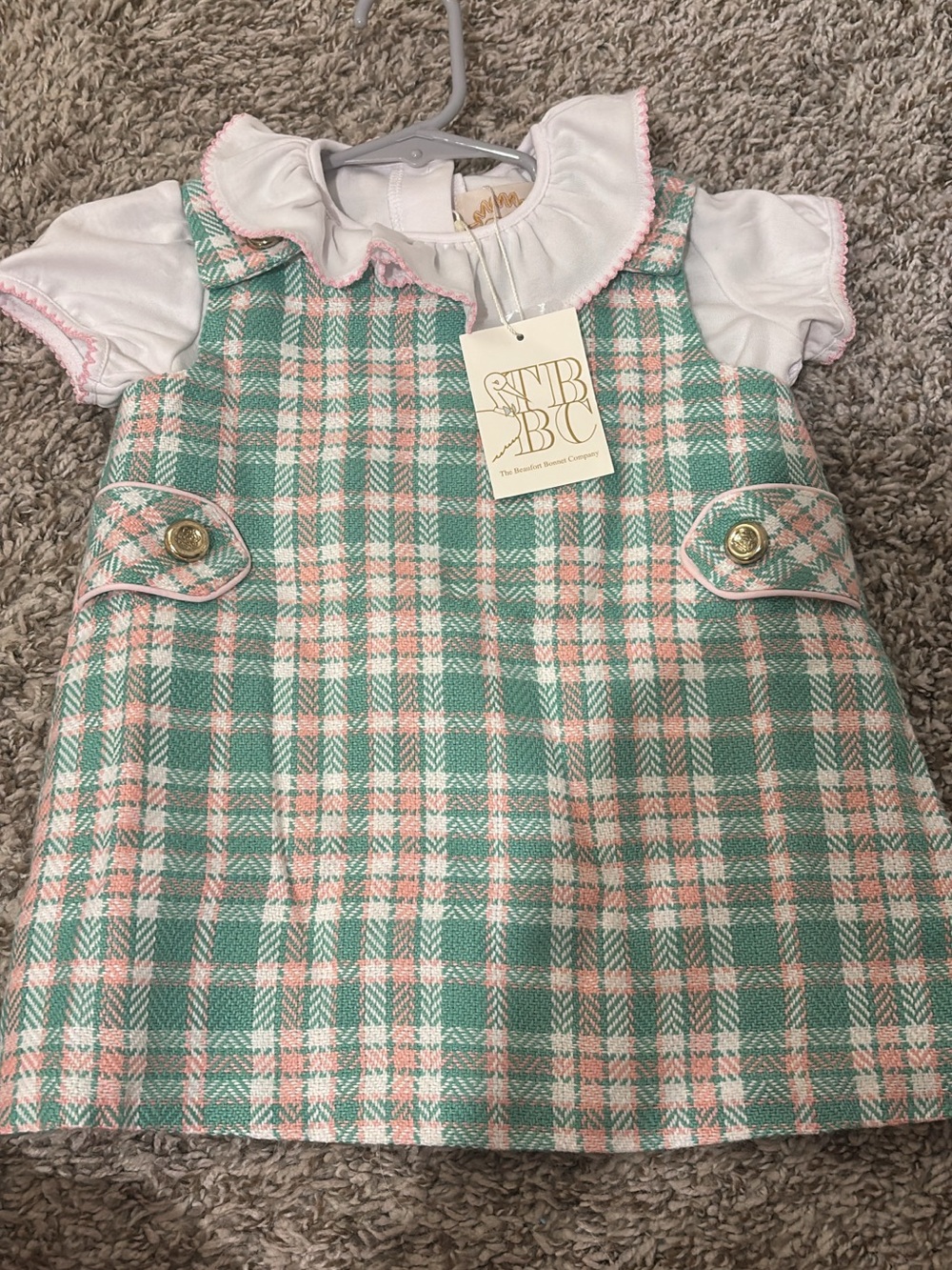 TBBC Pink & Green Plaid Dress Set for Girls